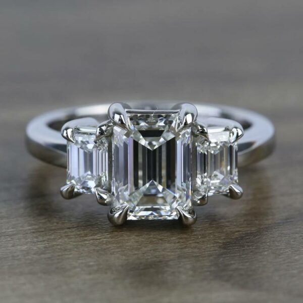 2.76 Carat Emerald Cut Solitaire 3 Stone Diamond Engagement Ring 14k White Gold