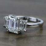 2.76 Carat Emerald Cut Solitaire 3 Stone Diamond Engagement Ring 14k White Gold