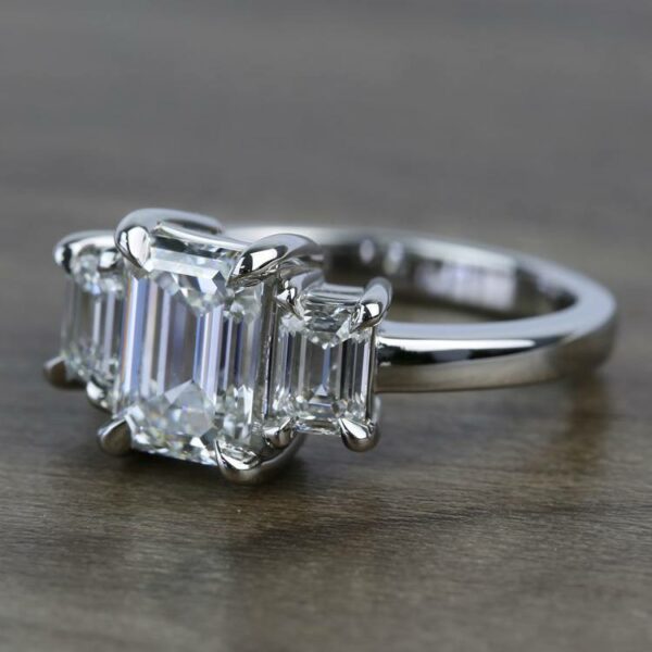 2.76 Carat Emerald Cut Solitaire 3 Stone Diamond Engagement Ring 14k White Gold