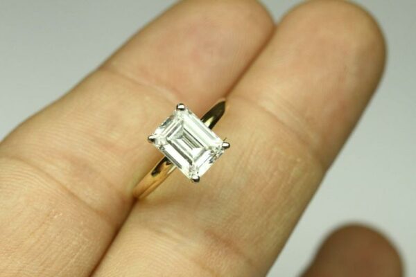 3.Carat Emerald Cut Diamond Solitaire Engagement Ring Solid 14k Yellow Gold