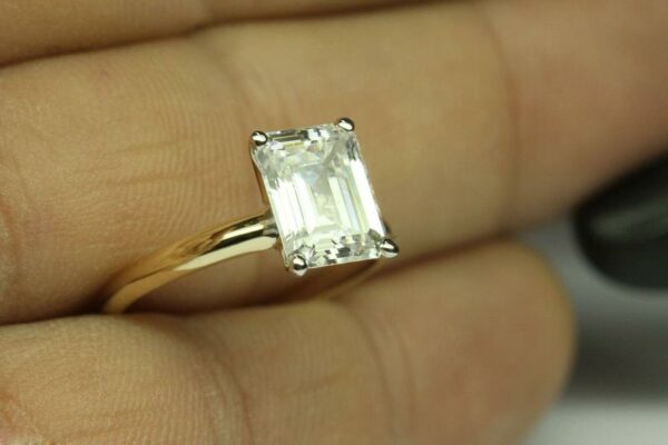 3.Carat Emerald Cut Diamond Solitaire Engagement Ring Solid 14k Yellow Gold