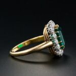 1.83Ct Green Emerald Cut  Engagement Ring Art Deco Ring Solid Two Tone 14k Gold