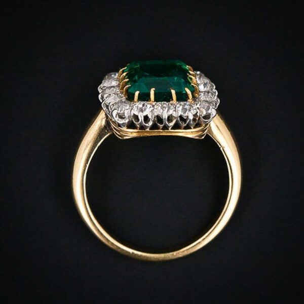 1.83Ct Green Emerald Cut  Engagement Ring Art Deco Ring Solid Two Tone 14k Gold