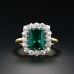 1.83Ct Green Emerald Cut  Engagement Ring Art Deco Ring Solid Two Tone 14k Gold