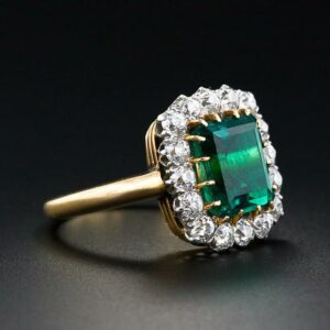 1.83Ct Green Emerald Cut  Engagement Ring Art Deco Ring Solid Two Tone 14k Gold