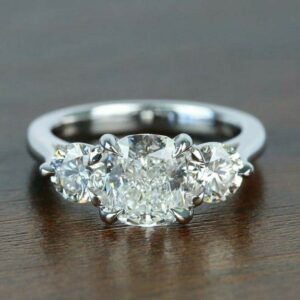2.80 Ctw Cushion & Round Cut Diamond Engagement Ring 14K White Gold Plated