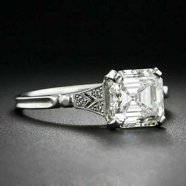 Art Deco 2.38 Ctw Asscher Cut Diamond Engagement Ring Solid 14K Gold Plated