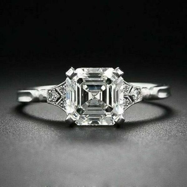 Art Deco 2.38 Ctw Asscher Cut Diamond Engagement Ring Solid 14K Gold Plated