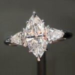 3.Ct Solitaire Marquise Cut & Trillion Diamond 3 Stone Engagement Ring 10K White Gold