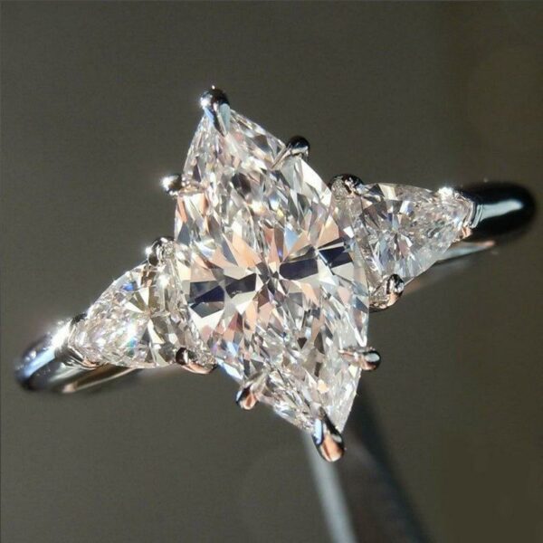 3.Ct Solitaire Marquise Cut & Trillion Diamond 3 Stone Engagement Ring 10K White Gold