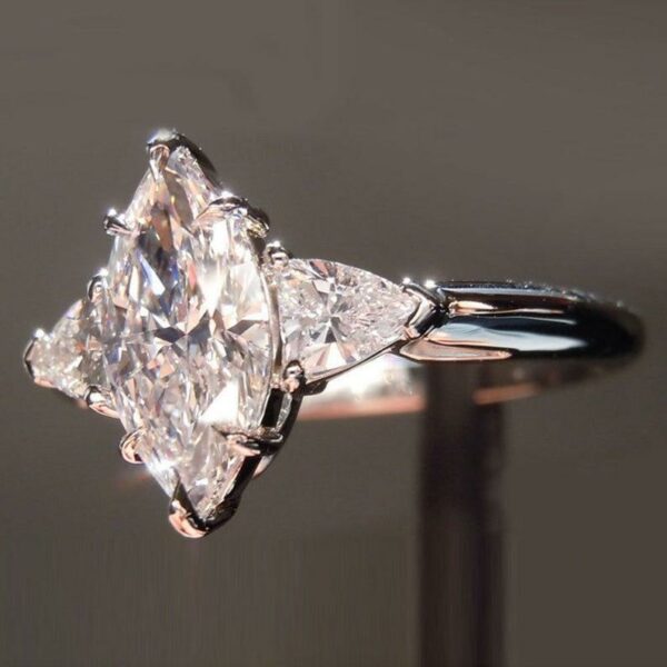 3.Ct Solitaire Marquise Cut & Trillion Diamond 3 Stone Engagement Ring 10K White Gold