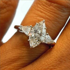 3.Ct Solitaire Marquise Cut & Trillion Diamond 3 Stone Engagement Ring 10K White Gold