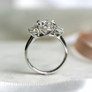 3 Stone Oval Diamond X-Prong Engagement Ring 925 Sterling Silver