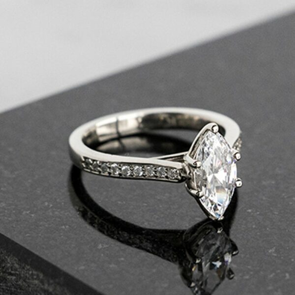 2.34 Ctw Marquise Cut Solitaire With Accents Diamond Engagement Ring 925 Sterling Silver