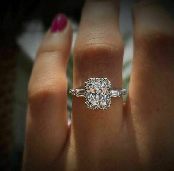 2.68 Ct Radiant Cut Brilliant Diamond Halo Engagement Ring 925 Sterling Silver