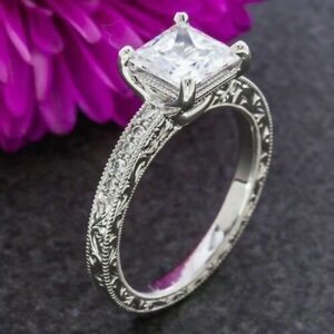 2.00ct Princess Cut Diamond Antique Art Deco Engagement Ring 14k White Gold Finish