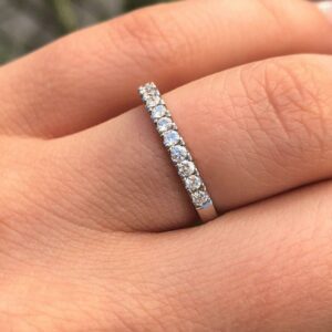 2.30mm Wide Half Eternity U-Prong Pave Diamond Wedding Band Solid 14K Gold Plated