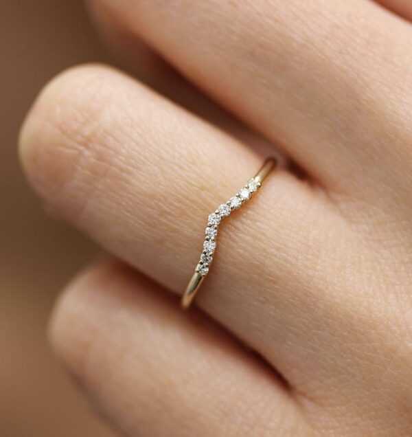 Diamond Matching Wedding Band, 14k Rose Gold Cluster Wedding Ring
