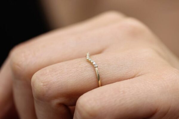 Diamond Matching Wedding Band, 14k Rose Gold Cluster Wedding Ring