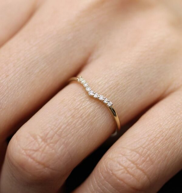 Diamond Matching Wedding Band, 14k Rose Gold Cluster Wedding Ring