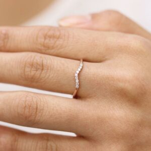 Diamond Matching Wedding Band, 14k Rose Gold Cluster Wedding Ring