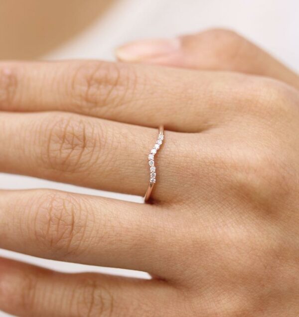 Diamond Matching Wedding Band, 14k Rose Gold Cluster Wedding Ring