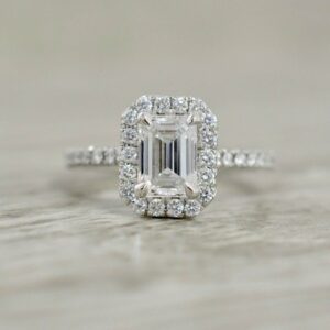 1.80 Ctw Emerald Cut Halo Engagement Ring, Wedding Ring