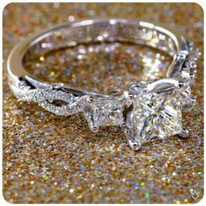 3Ct Princess Cut Diamond Three Stone Engagement Ring 14K Gold