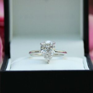 Solitaire Pear Cut Diamond Engagement Ring 14K White Gold Plated