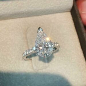 3Ctw Pear Cut Diamond Solitaire Engagement Ring 925 Sterling Silver