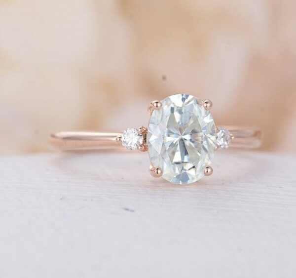 3 Stone Oval Diamond Engagement Ring 14K Rose Gold