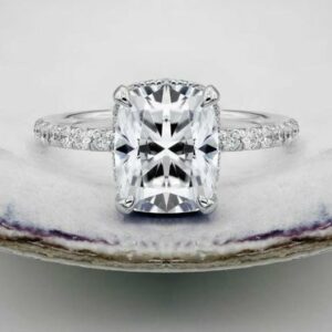 3.55 Ctw Cushion Diamond Hidden Halo Engagement Ring 14K White Gold