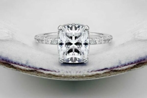 3.55 Ctw Cushion Diamond Hidden Halo Engagement Ring 14K White Gold