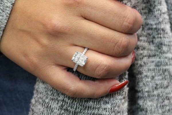 3.55 Ctw Cushion Diamond Hidden Halo Engagement Ring 14K White Gold
