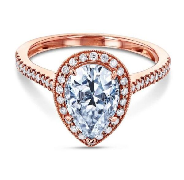 Pear Cut Diamond Halo Wedding Engagement Ring 10K Rose Gold