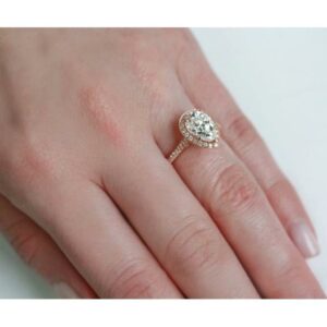 Pear Cut Diamond Halo Wedding Engagement Ring 10K Rose Gold