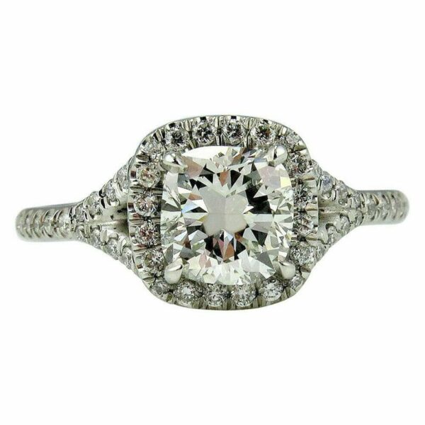 2.55Ctw Cushion Cut Diamond Halo Engagement Ring 14K White Gold
