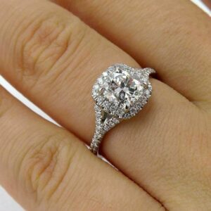 2.55Ctw Cushion Cut Diamond Halo Engagement Ring 14K White Gold