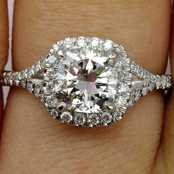 2.55Ctw Cushion Cut Diamond Halo Engagement Ring 14K White Gold