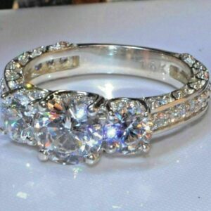 2.60 Ctw Three Stone Diamond Engagement Ring 14K White Gold Plated