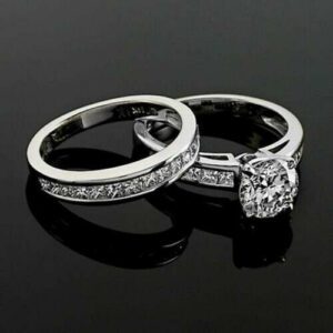 2.50CT Solitaire Round Diamond Princess Channel Set Engagement Ring Set 14k Gold Plated
