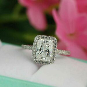 Classic Radiant 2.70 Ct White Diamond Halo Engagement Ring 14k Gold Plated