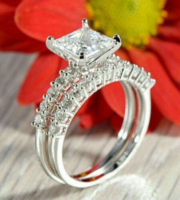 2.60 Ctw Forever Princess Cut Diamond Engagement Ring Set 925 Sterling Silver