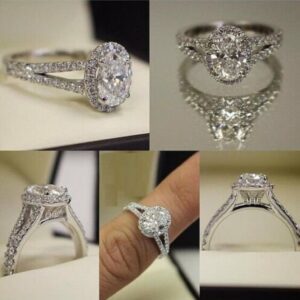 2.86 Carat Oval Cut Diamond Halo 2 Shank Engagement Ring 14k White Gold