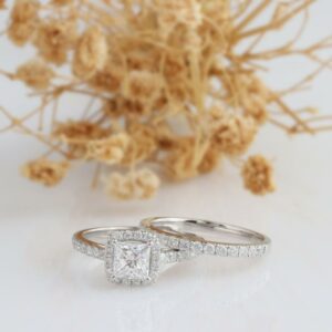 2.30 Ctw Princess Diamond Halo Engagement Ring Bridal Set 10k White Gold