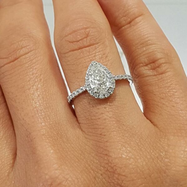 2.63 Carat Pear Shape Diamond Halo Engagement Ring Solid 14k White Gold