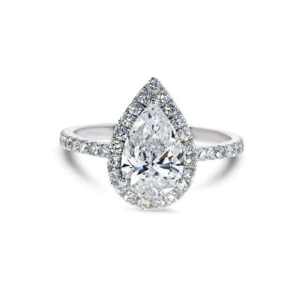 2.63 Carat Pear Shape Diamond Halo Engagement Ring Solid 14k White Gold