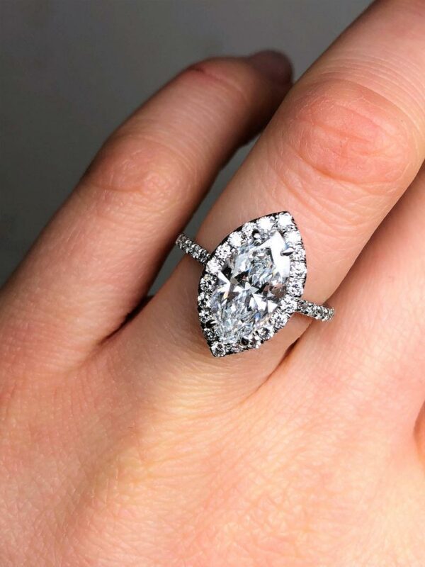 2.65ctw Marquise Cut Brilliant Diamond Halo Engagement Ring 14k White Gold