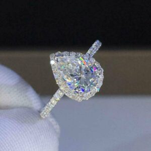 2.90 Ctw Pear Cut Diamond Halo Luxury Engagement Ring Solid 10k White Gold