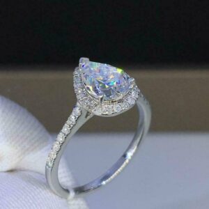 2.90 Ctw Pear Cut Diamond Halo Luxury Engagement Ring Solid 10k White Gold